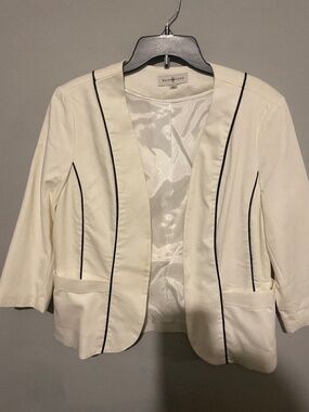 Kate Rosie women’s large white suit jacket with black trim